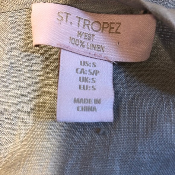 St. Tropez Gray 100% Linen Sleeveless Embroidered Blouse Women's Size Small - Picture 7 of 8